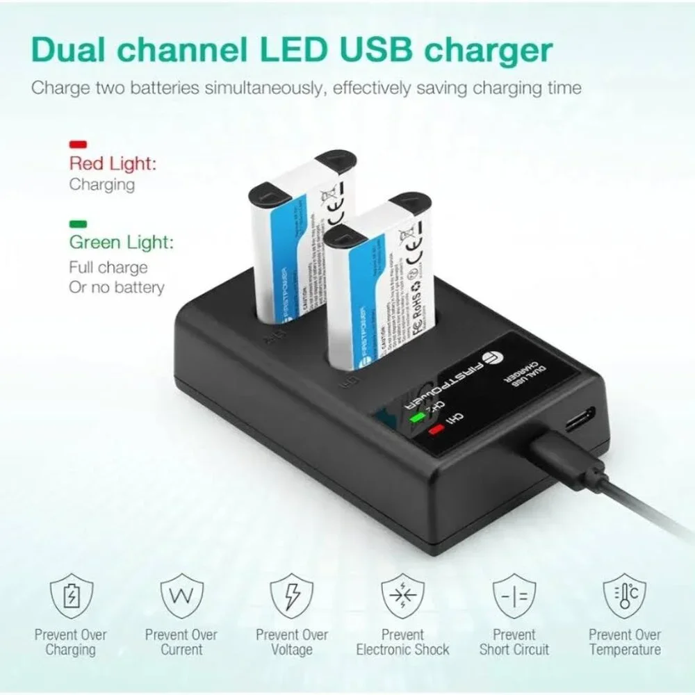 FirstPower NP-BX1 Battery 2-Pack and Dual USB Charger for Sony ZV-1 ZV-1 II, ETC